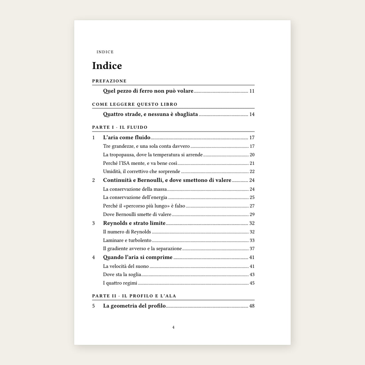 Anteprima: l'indice del libro, trenta capitoli in sei parti con i numeri di pagina