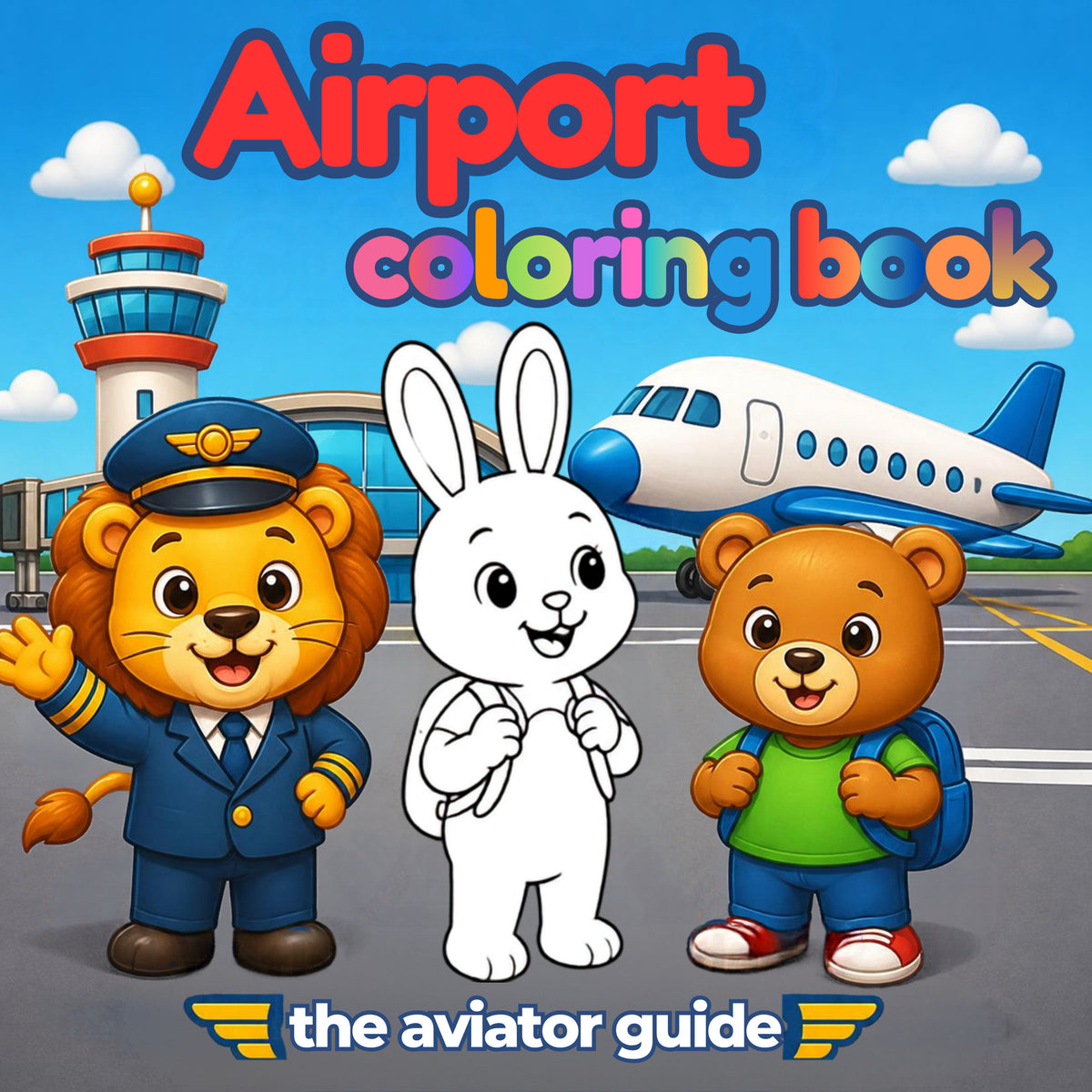 Copertina di Airport Coloring Book, libro da colorare sull'aeroporto per bambini dai 4 agli 8 anni