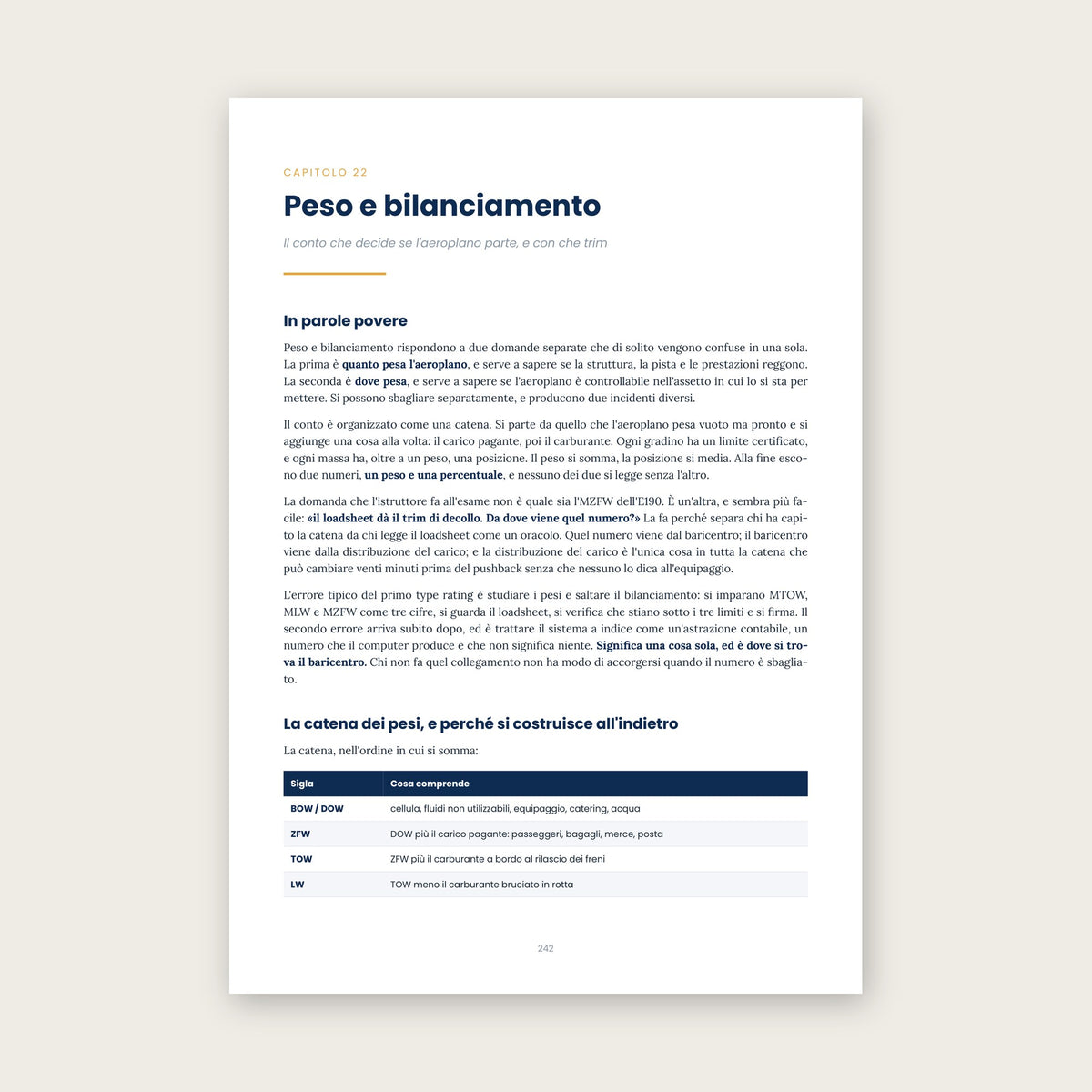 Anteprima: l'apertura del capitolo su peso e bilanciamento, con la catena dei pesi
